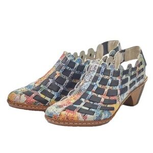 Rieker Sina Multi-Color Slip-On Woven Leather Slingback Shoes Heel Size 37 US 6